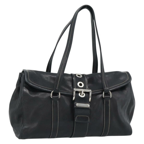 PRADA 托特包 皮革 黑色 銀色 正品 187659V