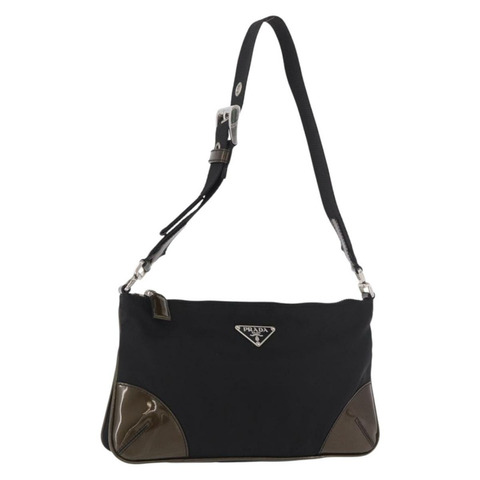 PRADA 單肩包 尼龍 銀黑色 正品 187204A