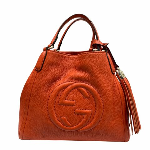 GUCCI 古馳 SOHO 手提包 牛皮 橘色  銀釦