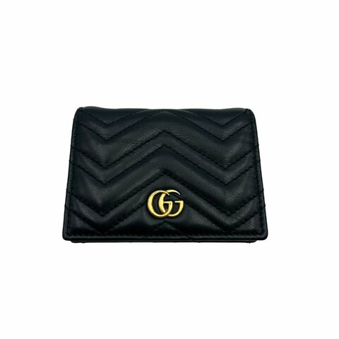 【美收精品】Gucci 黑色皮革短夾  C-629【隔月月中將轉賣至日本 上架期限30天】