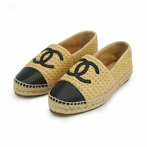 Chanel 展示品 Espadrilles 大雙C logo平底草編鞋#39(米色)