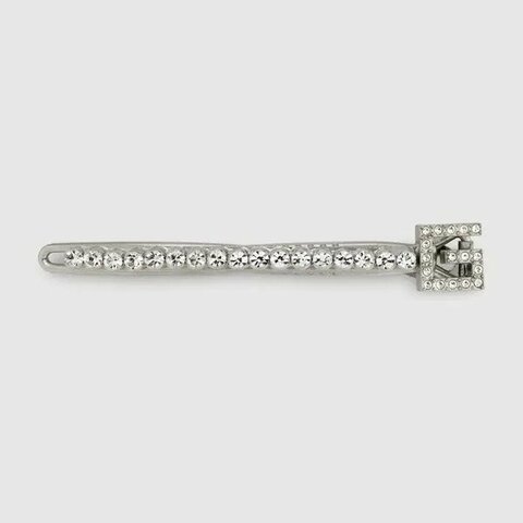 ::GUCCI:: G字 crystal square g hair clip 銀色水鑽細髮夾