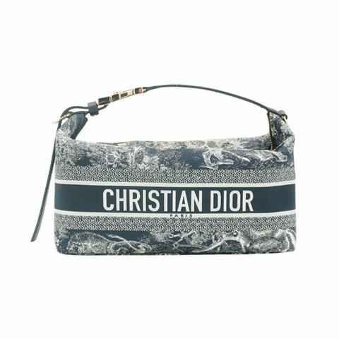 Dior Travel Nomad 緹花帆布老虎印花圖藤中型手拿包(藍)