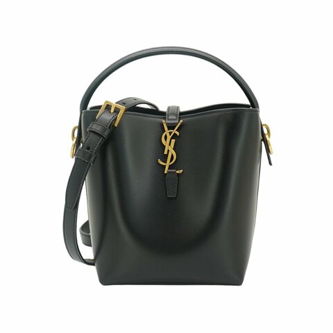 YSL LE 37 滑面牛皮金釦肩背/斜背兩用包-小(749036-黑)