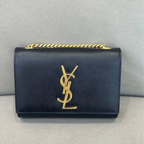 聖羅蘭/YSL 黑金Kate顆粒牛皮手拿包/單肩包 斜挎包