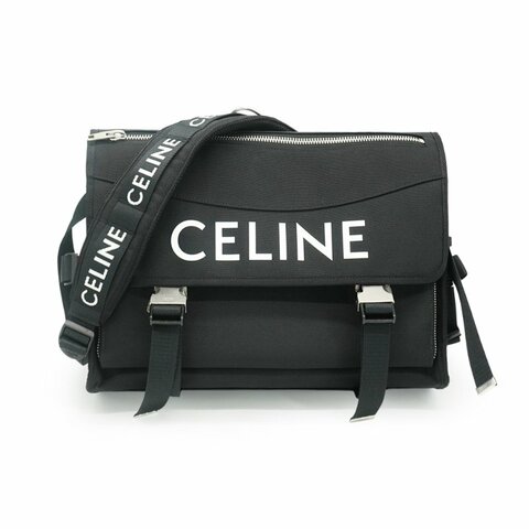 Celine 展示品 印花尼龍雙釦掀蓋斜背包-大(黑)