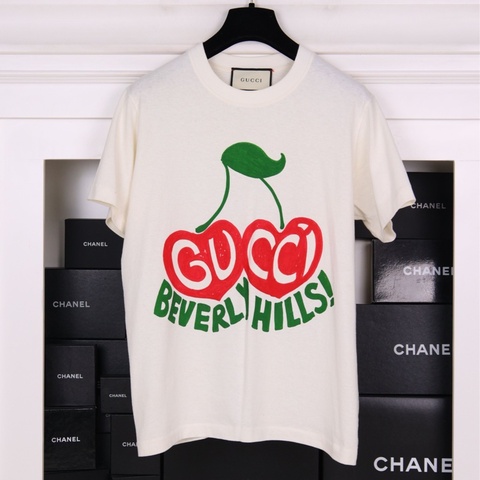 Gucci 红白樱桃字母短袖T恤上衣