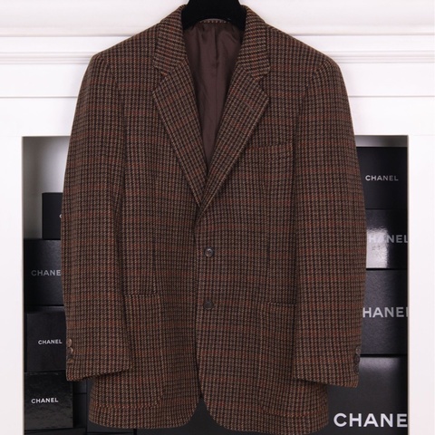 Burberry 棕色格纹羊毛两口袋上衣外套