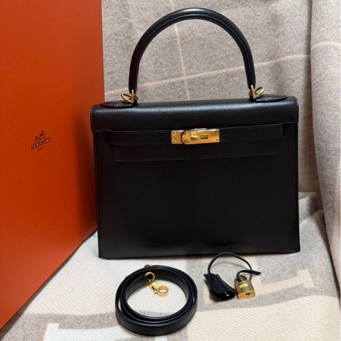 Hermes 愛馬仕Kelly28 黑色金釦