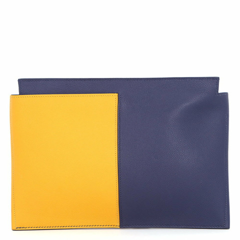 愛馬仕 Necto Jaune Ambre Blue Ancre Black Evercolor Box Calf C Stamp 男士手拿包