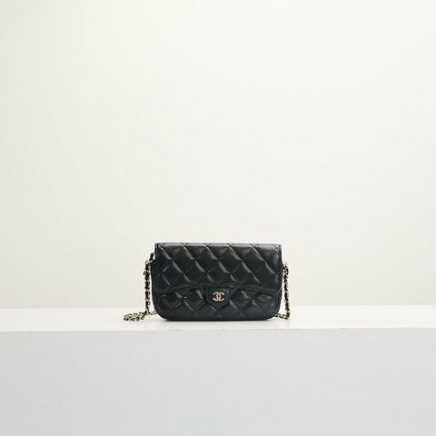 二手Chanel woc 二合一手機包/黑金牛 芯片款