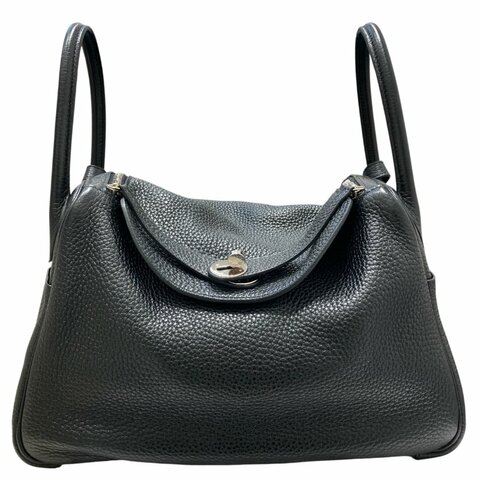HERMES 愛馬仕 肩背包 LINDY30 牛皮 黑色 銀釦