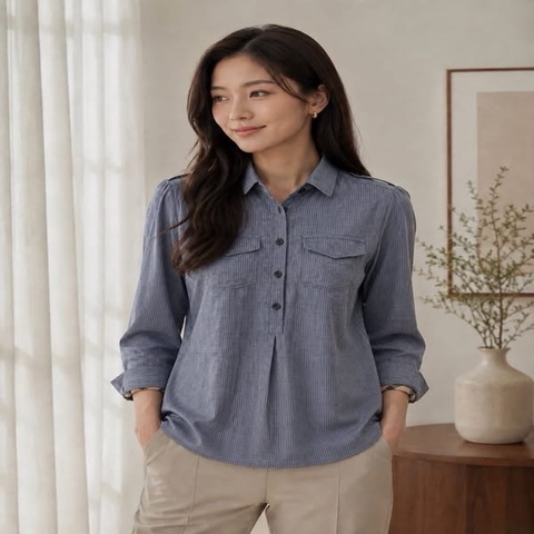BURBERRY 倫敦 細直條紋肩扣戰馬長版襯衫