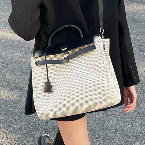🐎Hermes愛馬仕｜中古Herbag 31單肩款｜黑白熊貓色雙袋替換｜黑蓋銀扣｜98新
