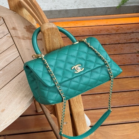 98🆕 Chanel/香奈兒CocoHandle小號 綠色金扣荔枝牛皮