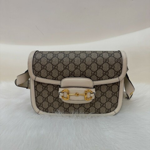 GUCCI 1955老花帆布米白色 斜背包肩背包