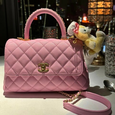 CHANEL 23p coco handle 粉色荔枝牛皮 晶片款