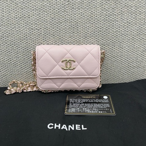 閒置未使用 CHANEL香奈兒22s 櫻花粉mini流浪包小廢包32開有卡