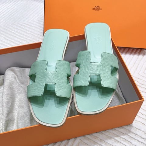 hermes 愛馬仕 經典oran H薄荷綠拖鞋 37碼
