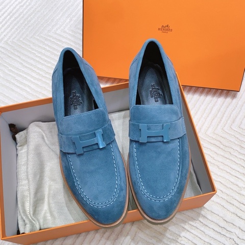 全新閒置 hermes 愛馬仕 H琺瑯扣樂福鞋 藍色 35.5碼