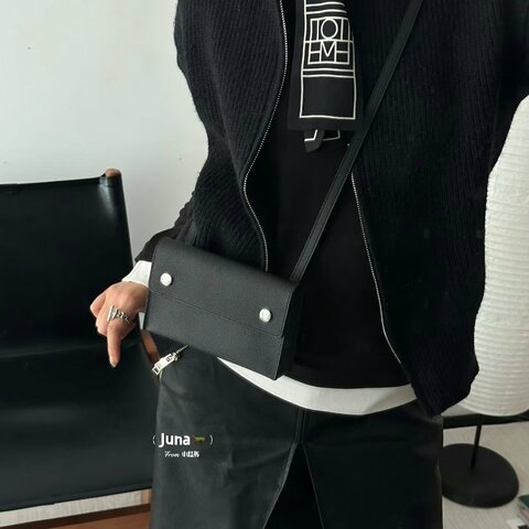 HERMES snap wallet黑銀肩背斜背包 18.5*12*4 98新配件塵袋