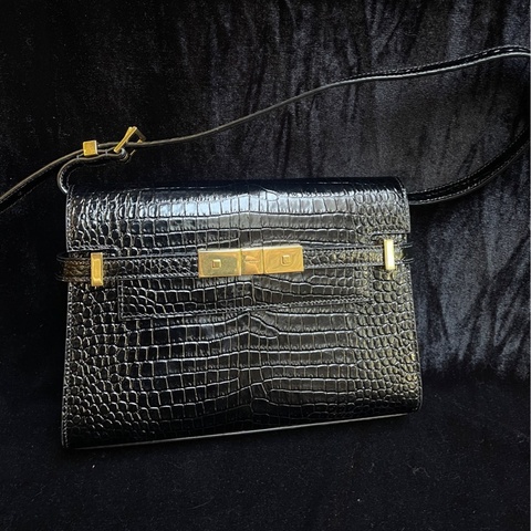 YSL 黑金鰐壓曼哈頓小號單肩包