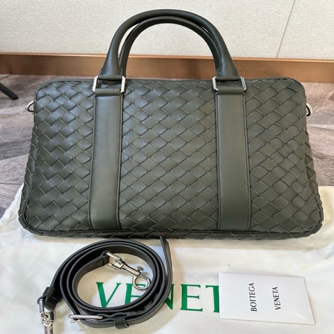 全新 BV 葆蝶家 新款大格純手工編織 公文包 男款 橄榄绿色 超值手提單肩斜挎包