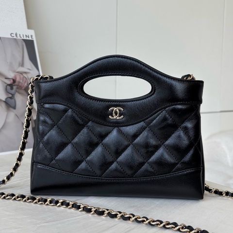 Chanel香奈兒 31bagnano黑金羊皮25年芯片款