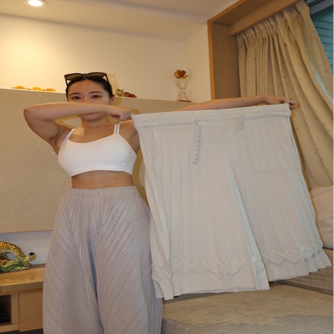ISSEY MIYAKE me 白色立體褶皺寬褲 日本三宅一生 Pleats Please風格 F號