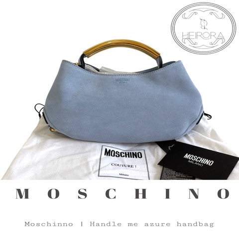 Moschino Couture Milano「Handle Me」Azure Handbag 麂皮手提包 – 藍 | 全新