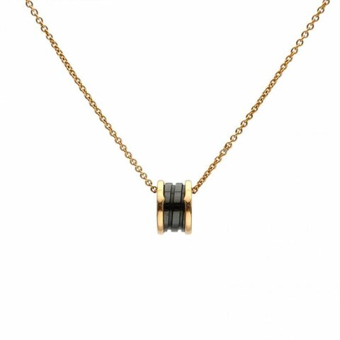 BVLGARI B.ZERO1彈簧項鏈三環扣18K玫瑰金/黑陶瓷