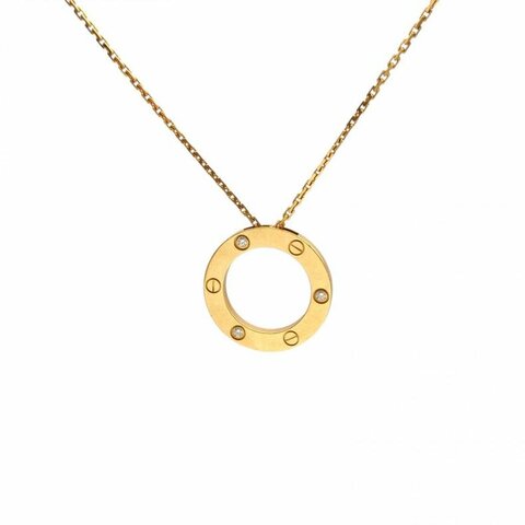 CARTIER LOVE18K金三鑽圓餅項鏈18K玫瑰金/鑽石