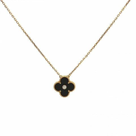 VAN CLEEF&ARPELS VintageAlhambra中號單花項鏈2016年聖誕18K玫瑰金/鑽石/縞瑪瑙