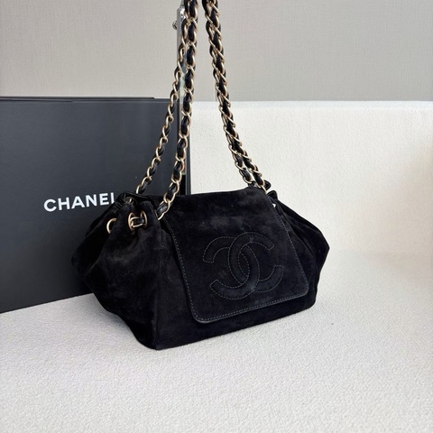 🖤 CHANEL 麂皮元寶鏈條肩背包 黑金扣 🖤