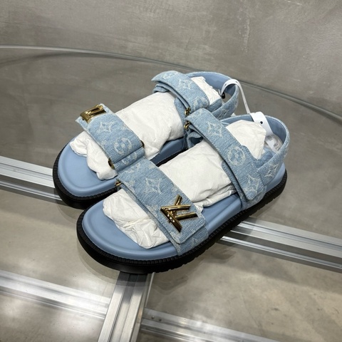 Louis Vuitton/路易威登 LV Sunset 藍色牛仔滿印涼拖 全新原盒 38.5碼