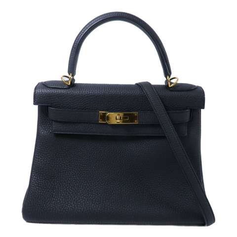 HERMES Clemence皮革Kelly 28手挽肩背兩用袋Noir