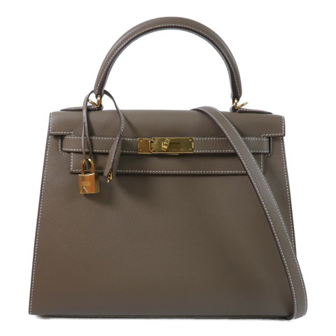 HERMES Epsom皮革Kelly 28手挽肩背兩用袋Etoupe
