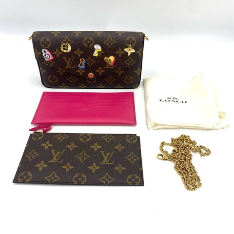 LV路易威登POCHETTE FELICIE系列老花情人節限量款徽章三合一鏈條包單肩斜挎包編碼款