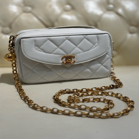 CHANEL Vintage白色Camera Bag牛皮配金鏈