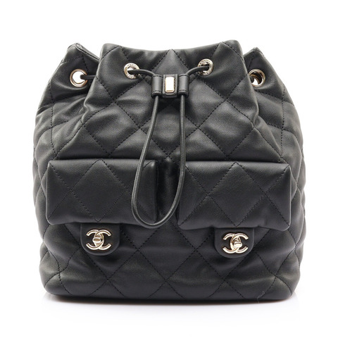 黑色 菱格紋 羊皮 Two Pocket Drawstring 後背包【CHANEL 香奈兒】 AS4342