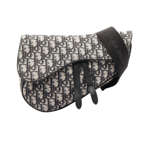 藍色 Oblique 帆布 牛皮 Saddle 馬鞍包 肩背包【Dior 迪奧】