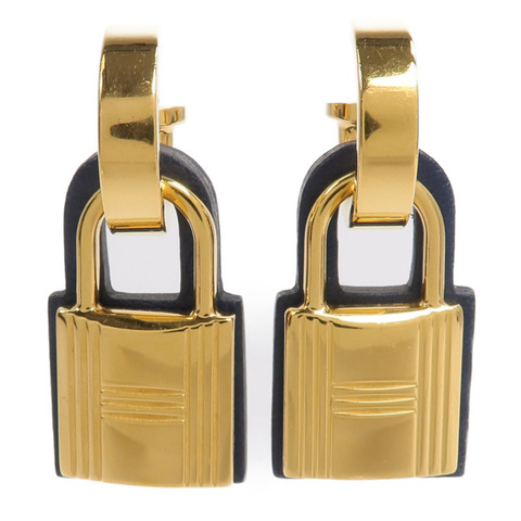 HERMES 皮革/金屬O'Kelly Earrings耳環Bleu Profond