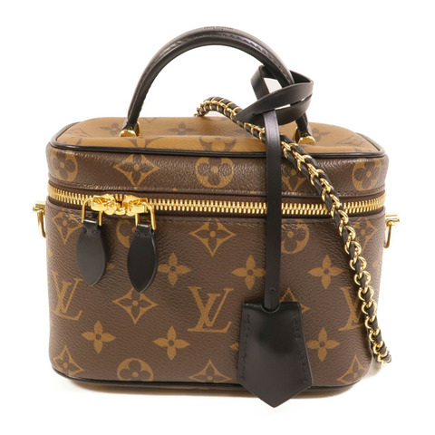LOUIS VUITTON Monogram Reverse Vanity PM金扣手挽肩背兩用袋棕色