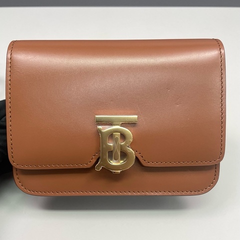 Burberry巴寶莉 棕色全皮TB金扣腰包