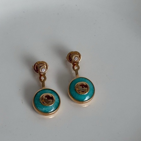 Gucci 18K金天河石與鑽石垂墜耳環