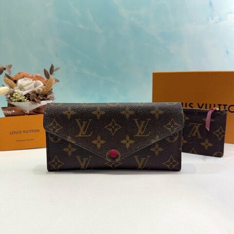 LV  Monogram Josephine桃紅三折信封長夾