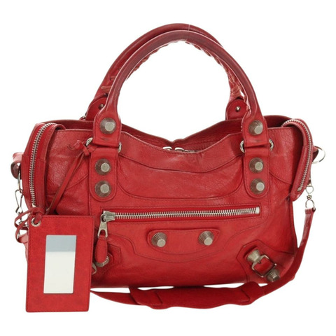 BALENCIAGA Giant City 手提包 皮革 2way 紅色銀色 173084 正品 185342M