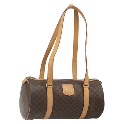 CELINE Macadam帆布肩背包 PVC皮革 棕色 金色 正品 185605A