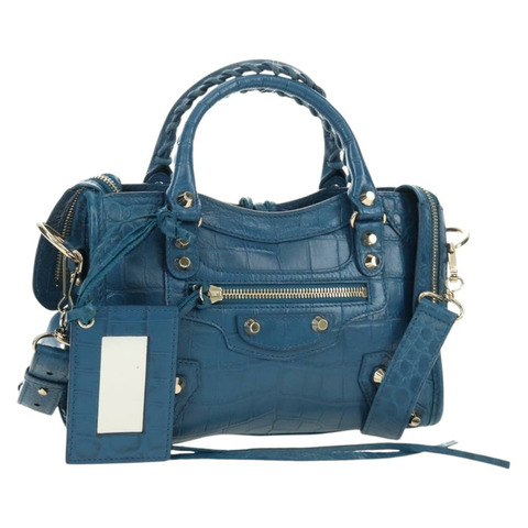 BALENCIAGA 經典迷你都會包，壓花皮革，藍色，300295，正品 yk20503SAM
