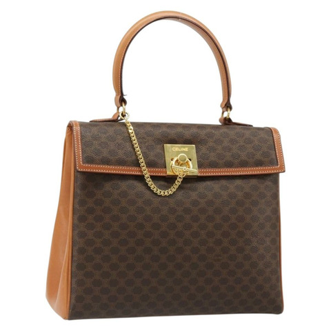 CELINE Macadam帆布波士頓包 PVC皮革 棕色 金色 正品 186123V